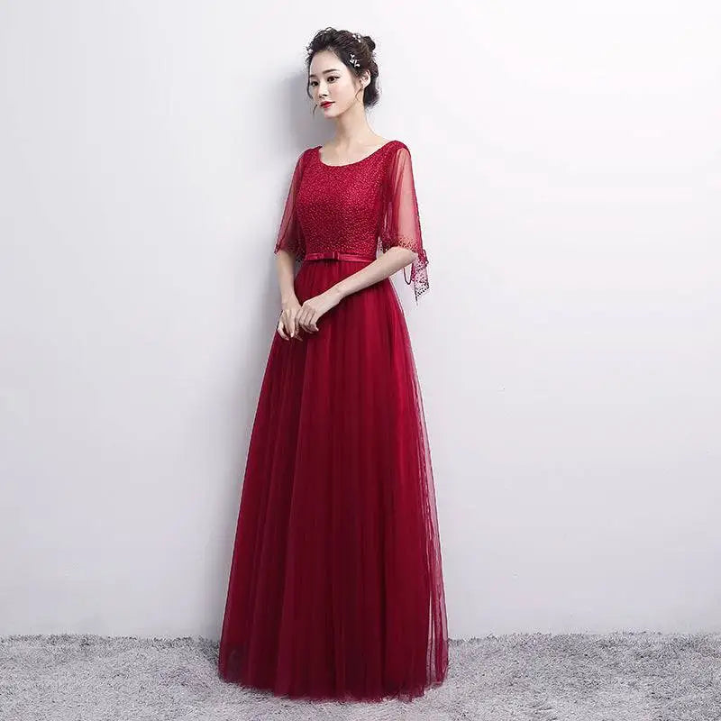 Beaded White Tulle Banquet Evening Dress