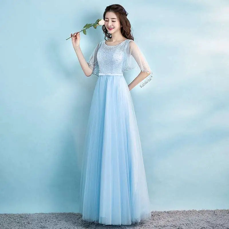 Beaded White Tulle Banquet Evening Dress