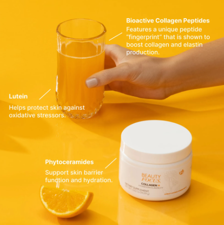 3 PACK - Beauty Focus® Powder Mix-In Collagen+ Citrus - includes Free 16oz Glass Jar with Lids and Straw-2