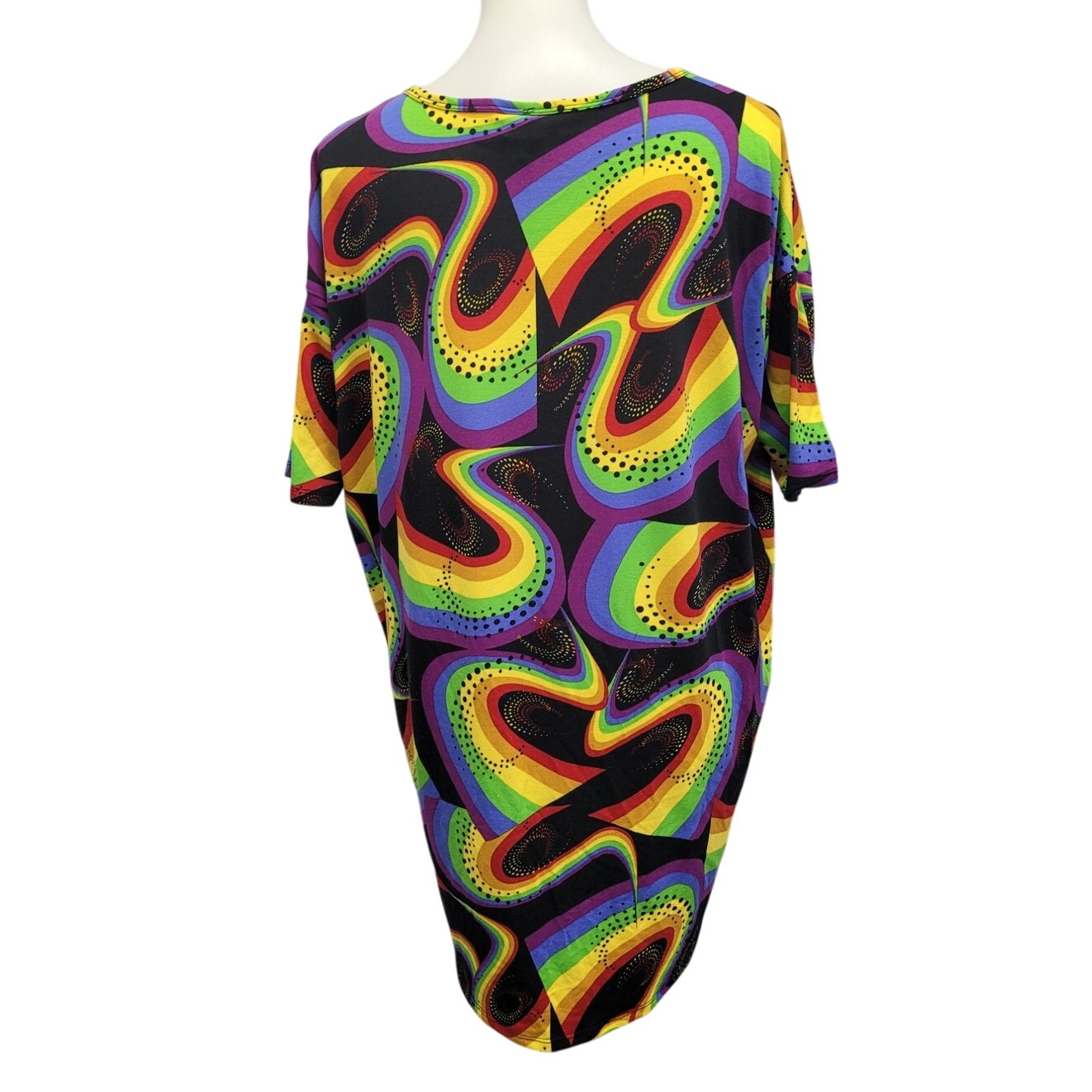 Hand Printed Upcycled Womens XS Stay Tomorrow Needs You Rainbow Swirl Tee Shirt