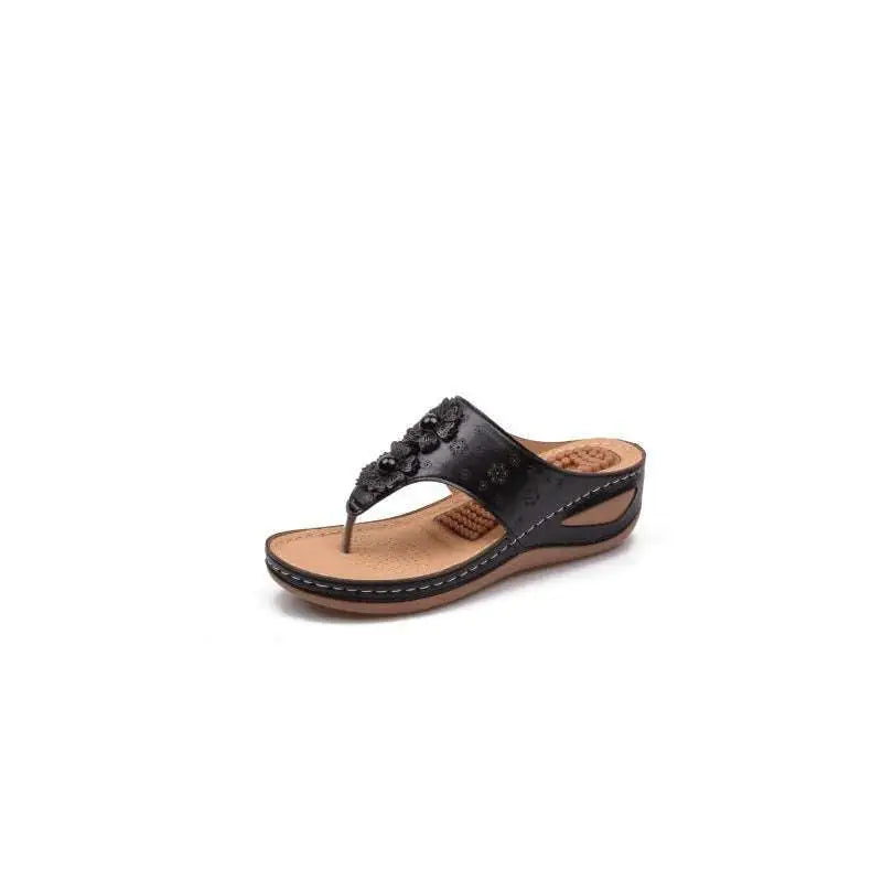 Beige Floral Large Size Lightweight Massage Sandals
