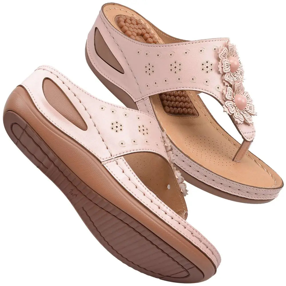 Beige Floral Large Size Lightweight Massage Sandals