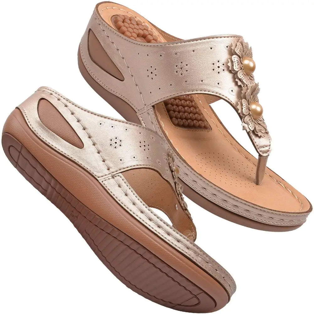 Beige Floral Large Size Lightweight Massage Sandals