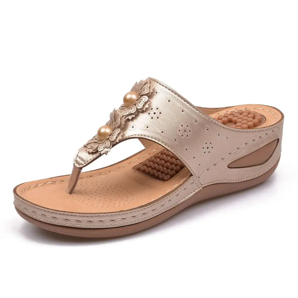 Beige Floral Large Size Lightweight Massage Sandals