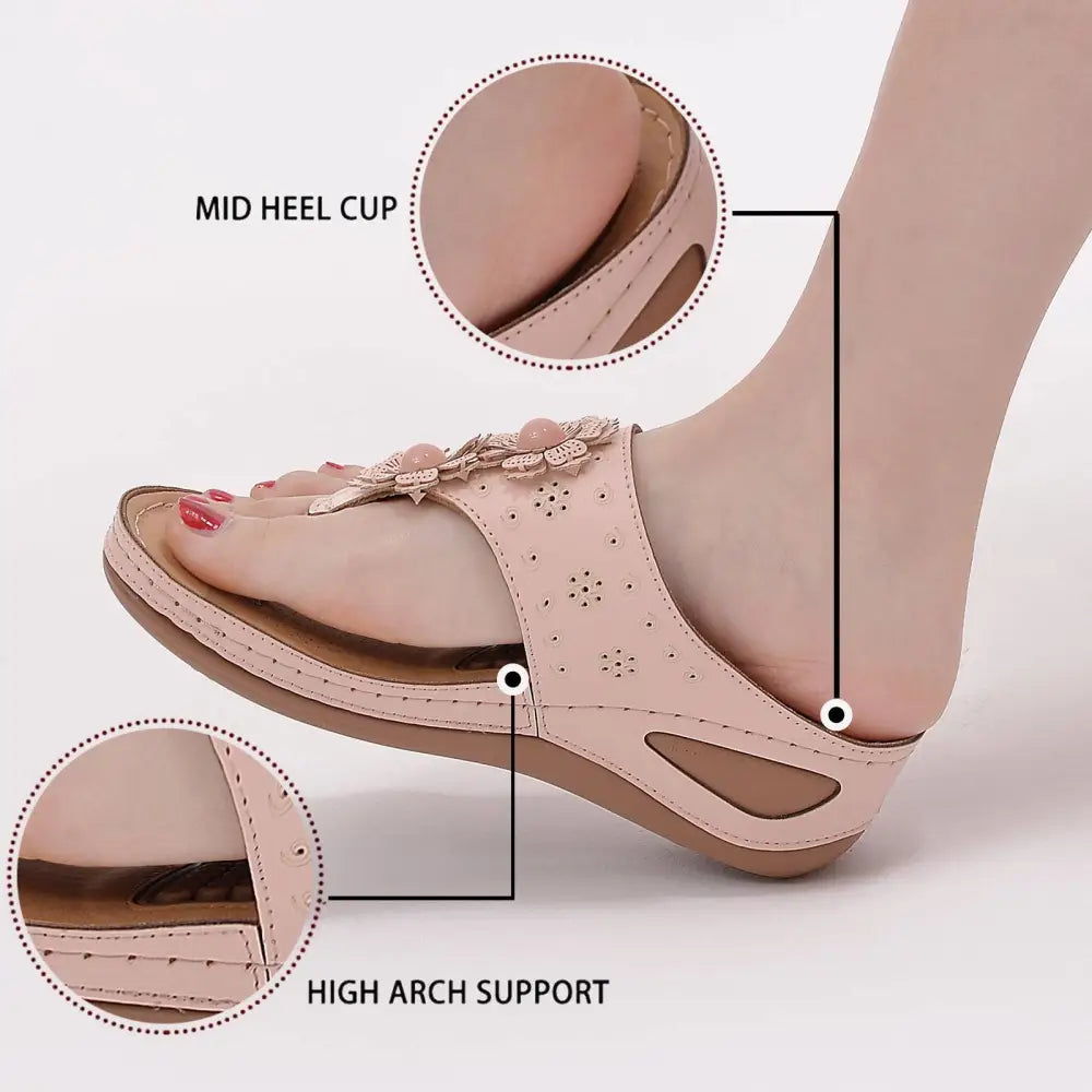Beige Floral Large Size Lightweight Massage Sandals