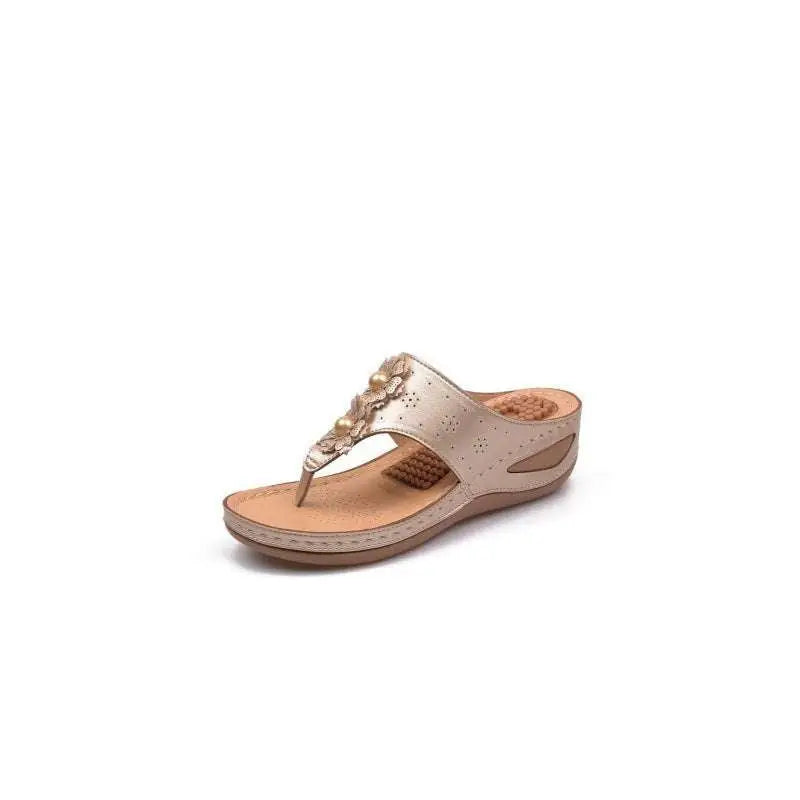 Beige Floral Large Size Lightweight Massage Sandals