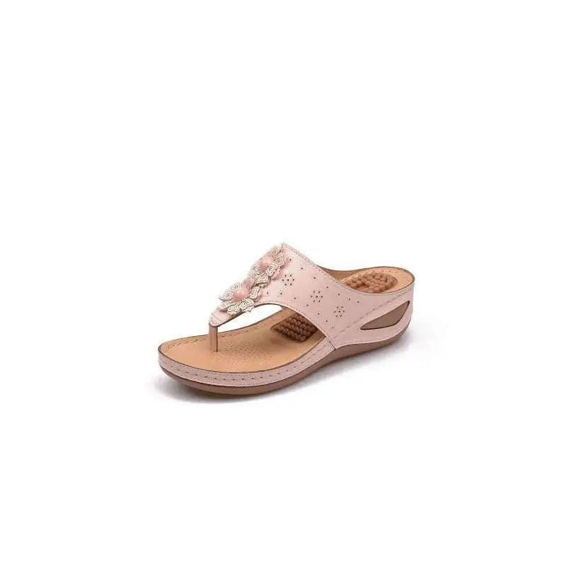 Beige Floral Large Size Lightweight Massage Sandals