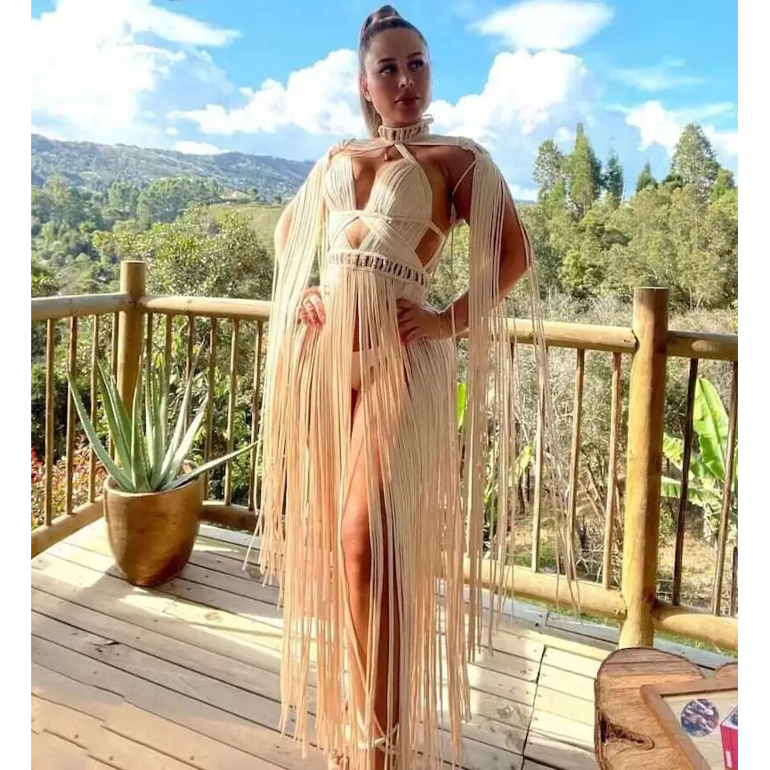 Beige Macramé Dress Creative Beach Travel Set
