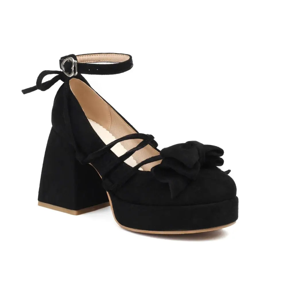 Beige Platform Lolita Heels with Small Size Bow