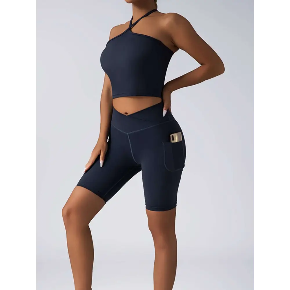 Beige Ribbed High Waist Workout Set