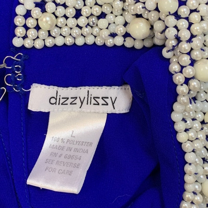 DizzyLizzy Womens Large Sheer Lightweight Pearl Beaded Collar Blouson Sleeve Top