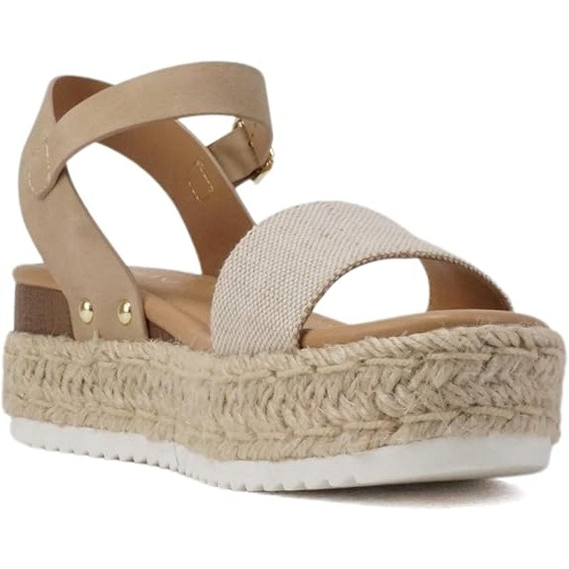 Soda Clip Womens 8.5 Beige 2" Platform Sandals Open Round Toe Ankle Strap Shoes