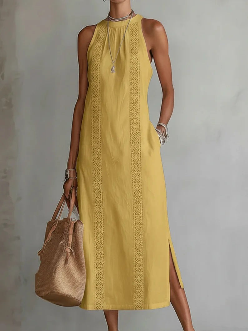Women's Halter Neck Sleeveless Dress Lace Patchwork Holiday Style Summer Top