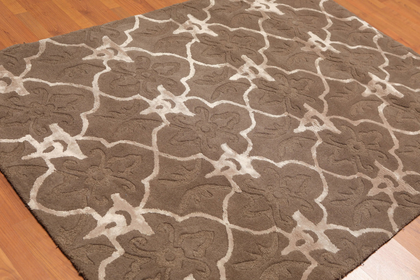 4x6 Brown, Tan Hand Tufted Wool & Bamboo Silk  Oriental Area Rug-2