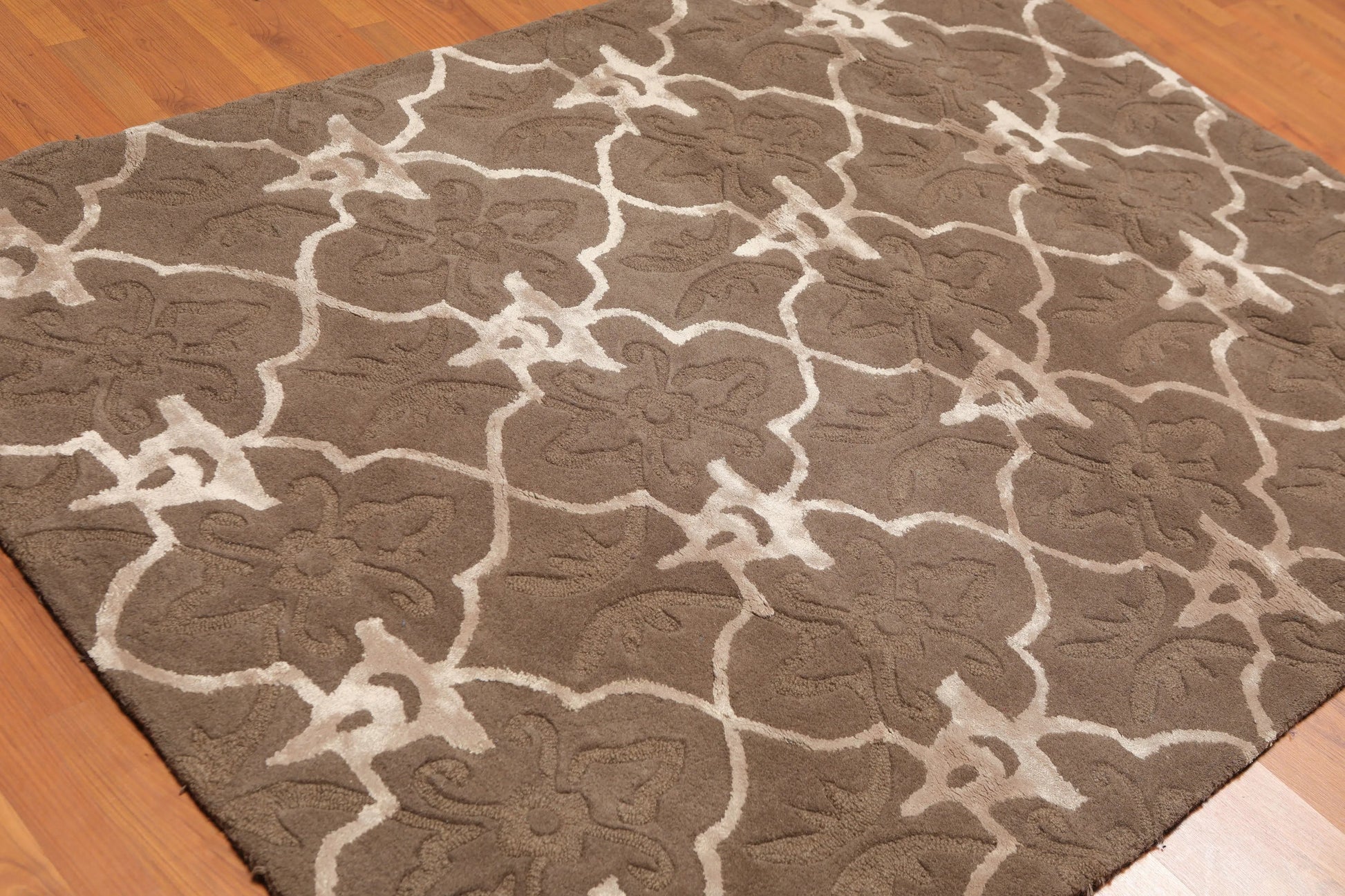 4x6 Brown, Tan Hand Tufted Wool & Bamboo Silk  Oriental Area Rug-2