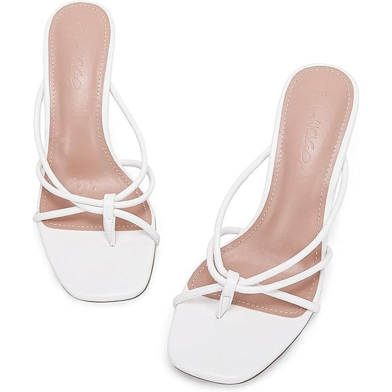 Laicigo Womens Size 7.5 White 3" Heel Square Open Toe Backless Slide On Shoes