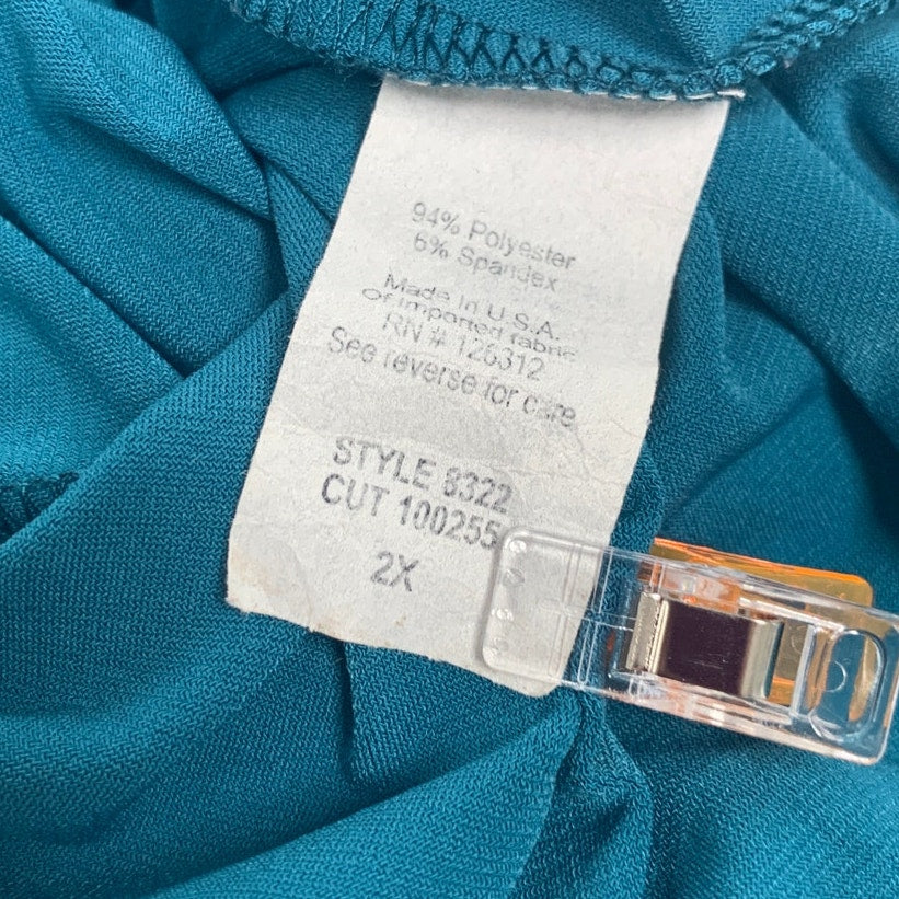 DressBarn Womens 2X Deep Teal PolySpandex Sleeveless V Neck Ruffled Blouse