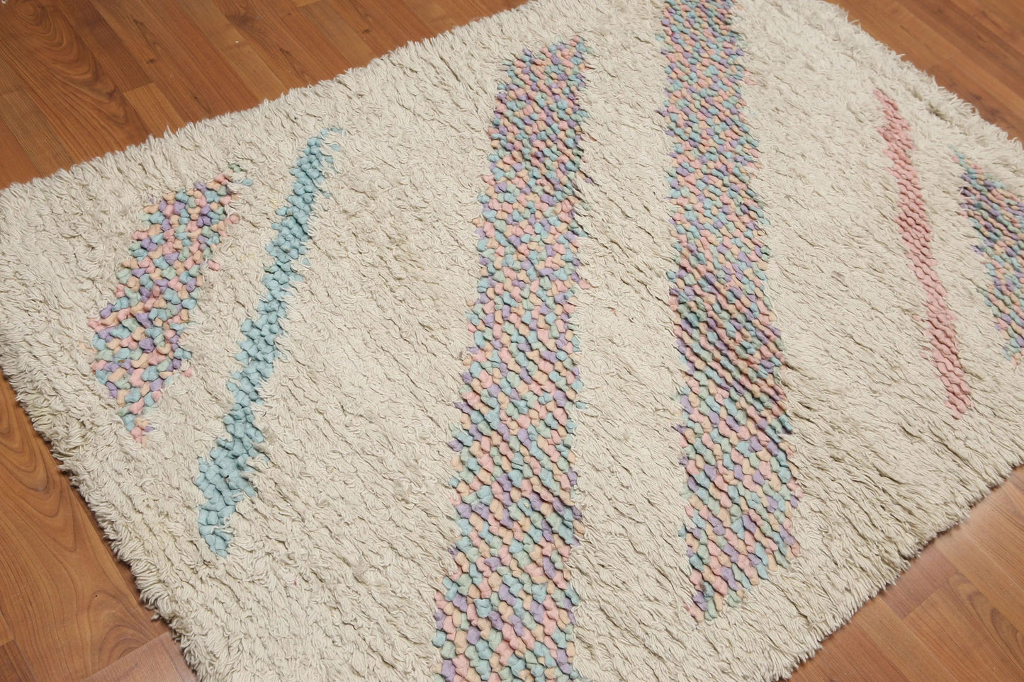 4' x 6' Handmade Shaggy 100% wool thick dense pile area rug Beige-2