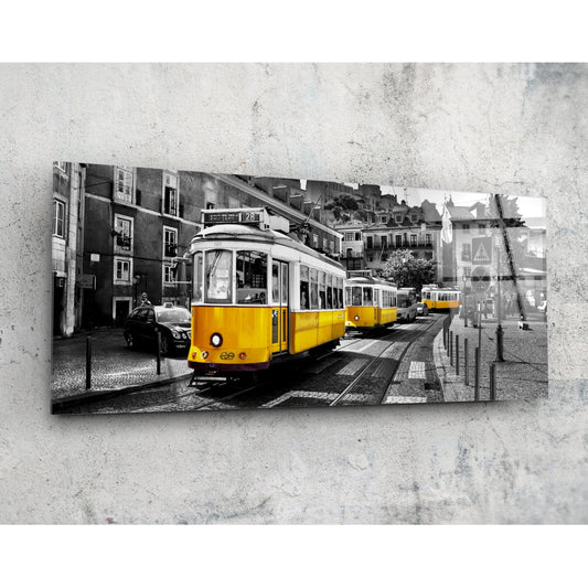 Lisbon Tram Glass Wall Art (36"x14")