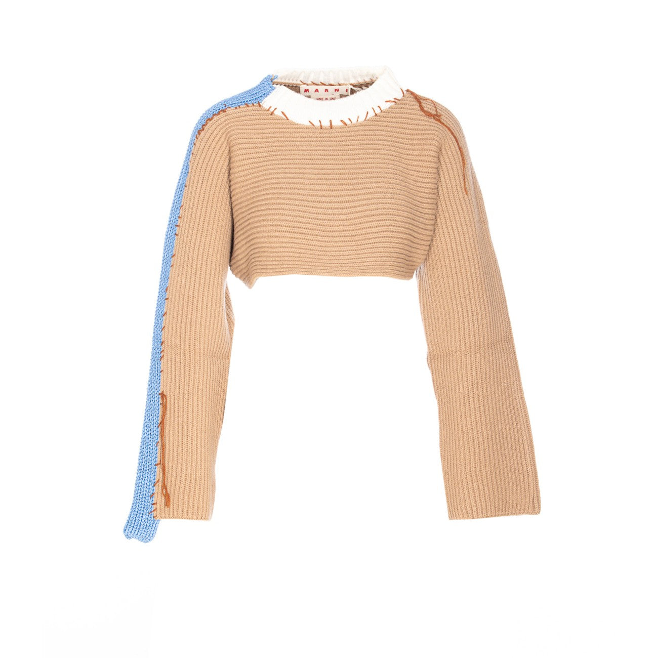 Marni Women Bicolor Cropped Sweater With Stitching