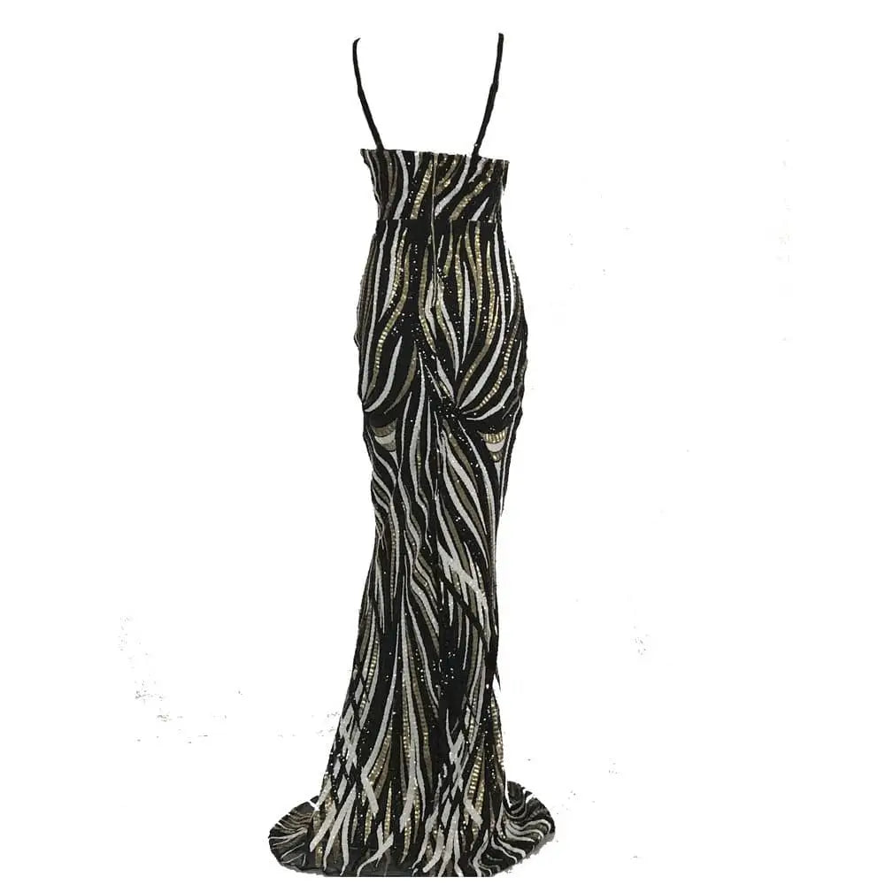 Black and Silver Sequined Mermaid Evening Dress