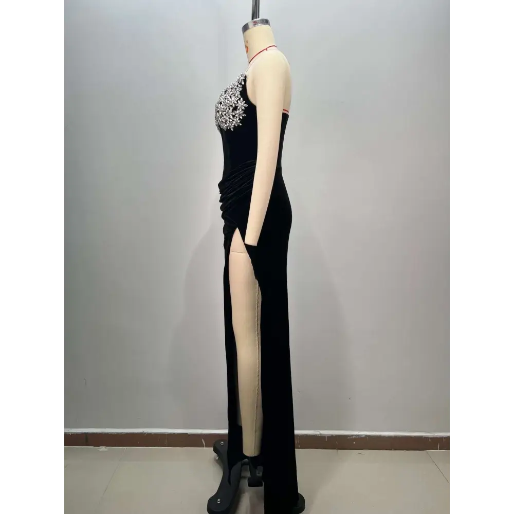 Black Bandeau Hot Drilling Long Dress