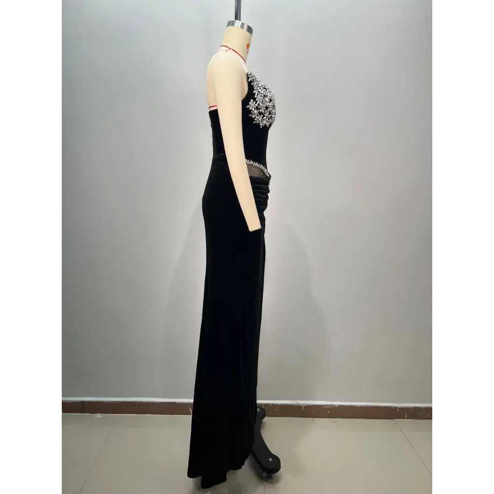 Black Bandeau Hot Drilling Long Dress