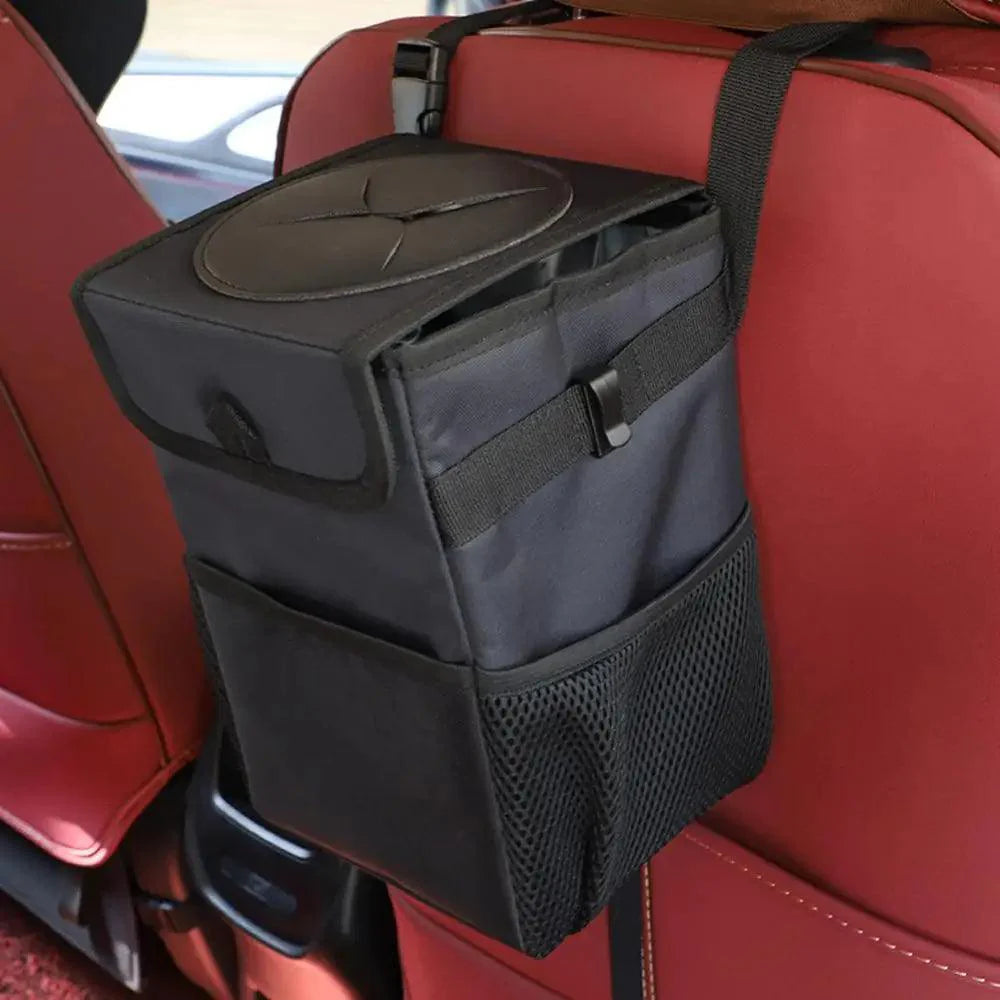Black Car Trash Can Hanging Seat Back Bag Multi-functional Waterproof Folding  Easy Storage Box For Cars