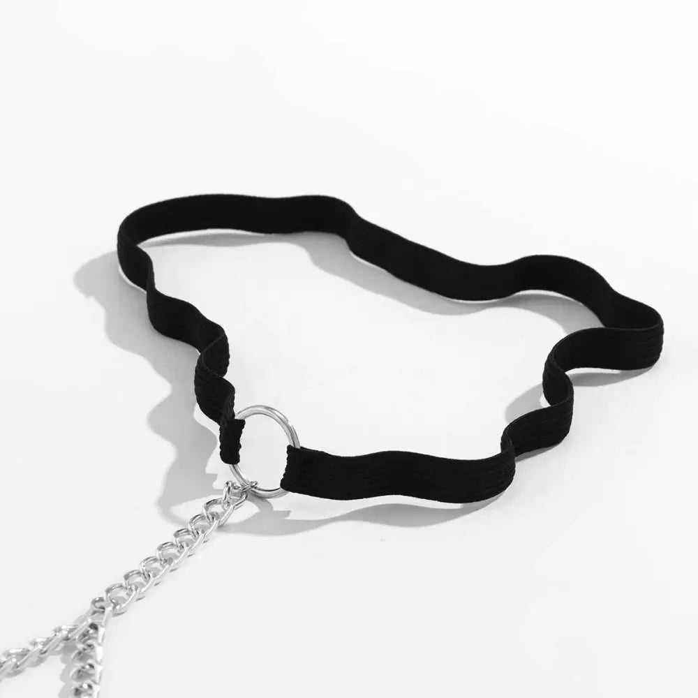 Black Elastic Geometric Body Chain Thigh Garter