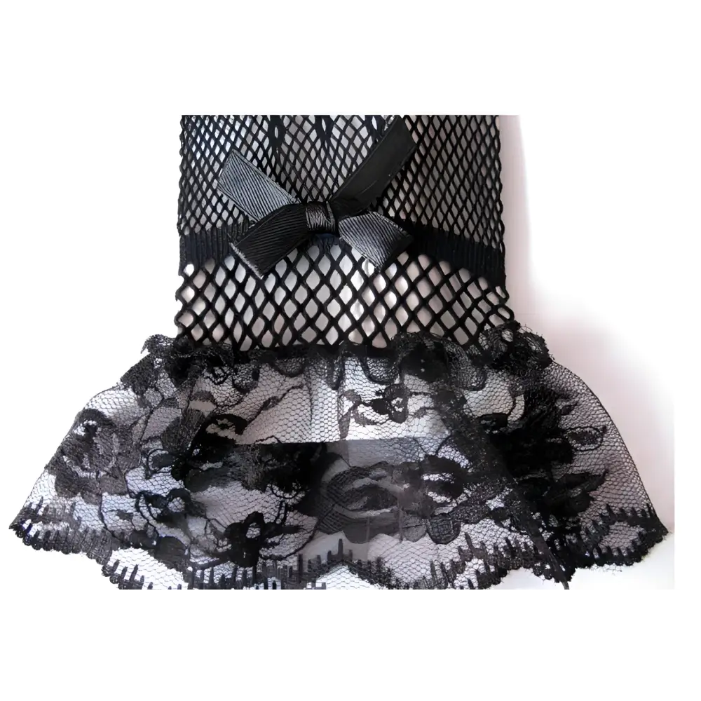 Black Fishnet Stretch Mesh Gloves with Lace Cuffs