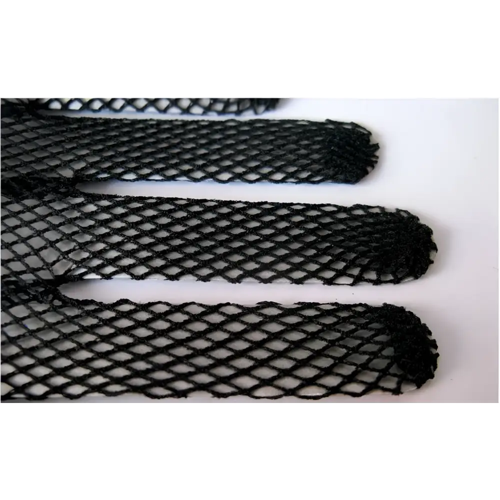 Black Fishnet Stretch Mesh Gloves with Lace Cuffs