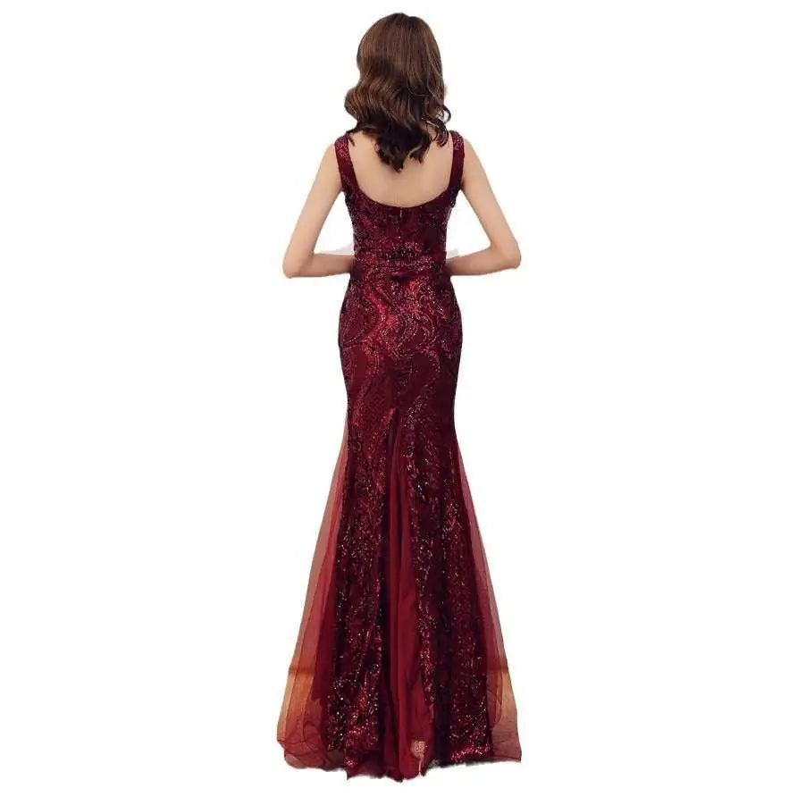 Black Fishtail Long Summer Sequins Sling Evening Dress
