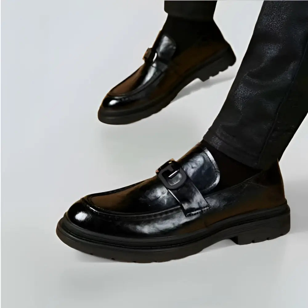 Black Glossy Business Casual Leather Loafers