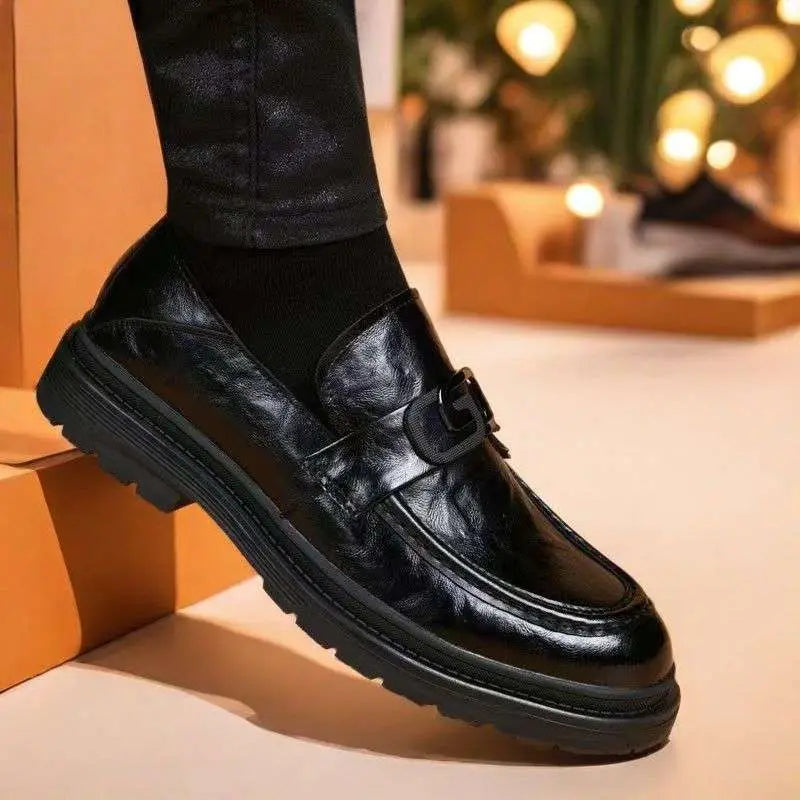 Black Glossy Business Casual Leather Loafers