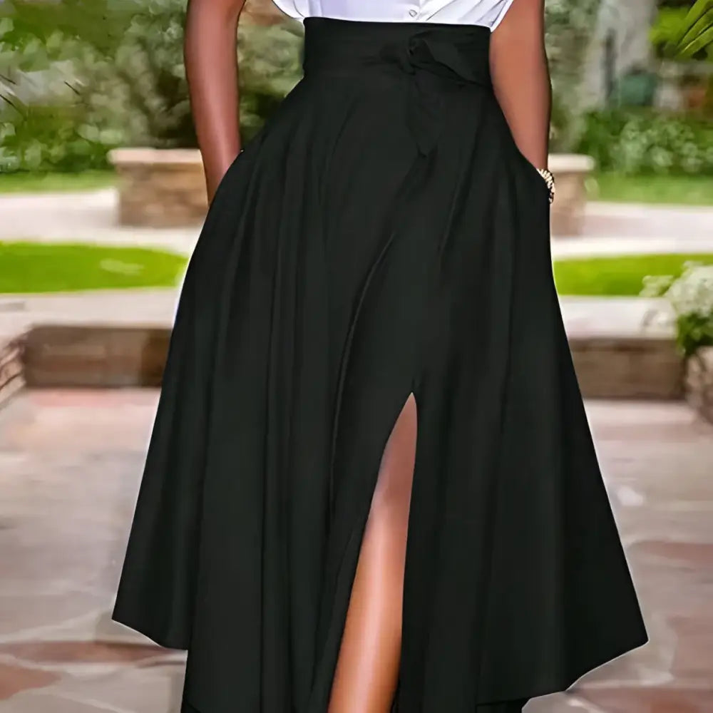 Black High Waist Simple Daily Slit Midi Skirt