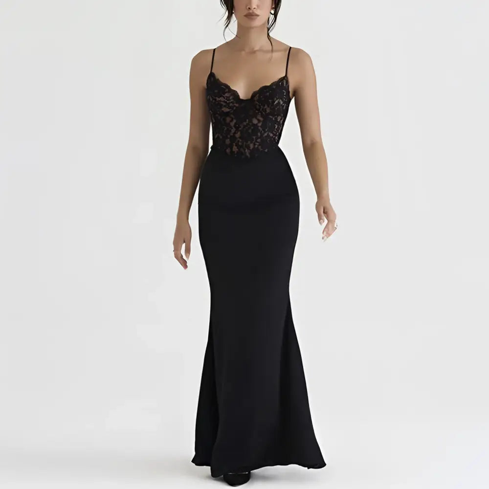 Black Lace High Waist Mermaid Gown