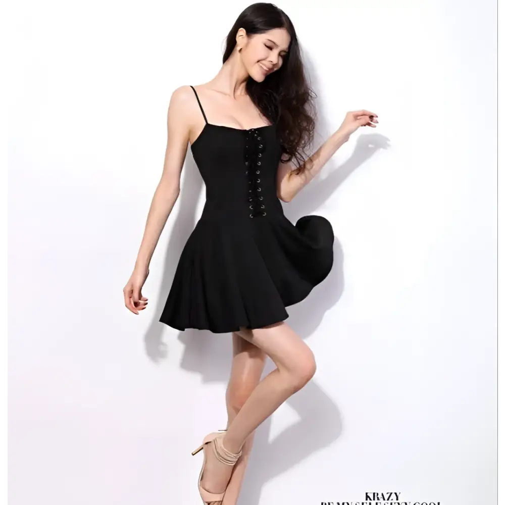Black Lace High Waist Spaghetti Strap Dress