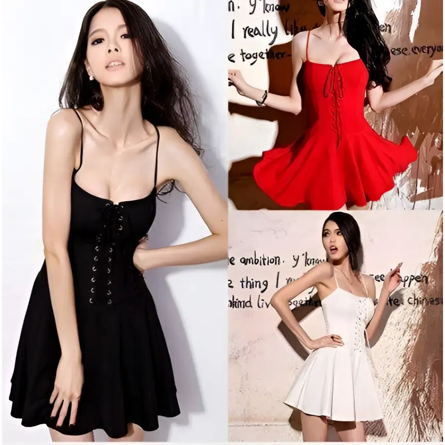 Black Lace High Waist Spaghetti Strap Dress