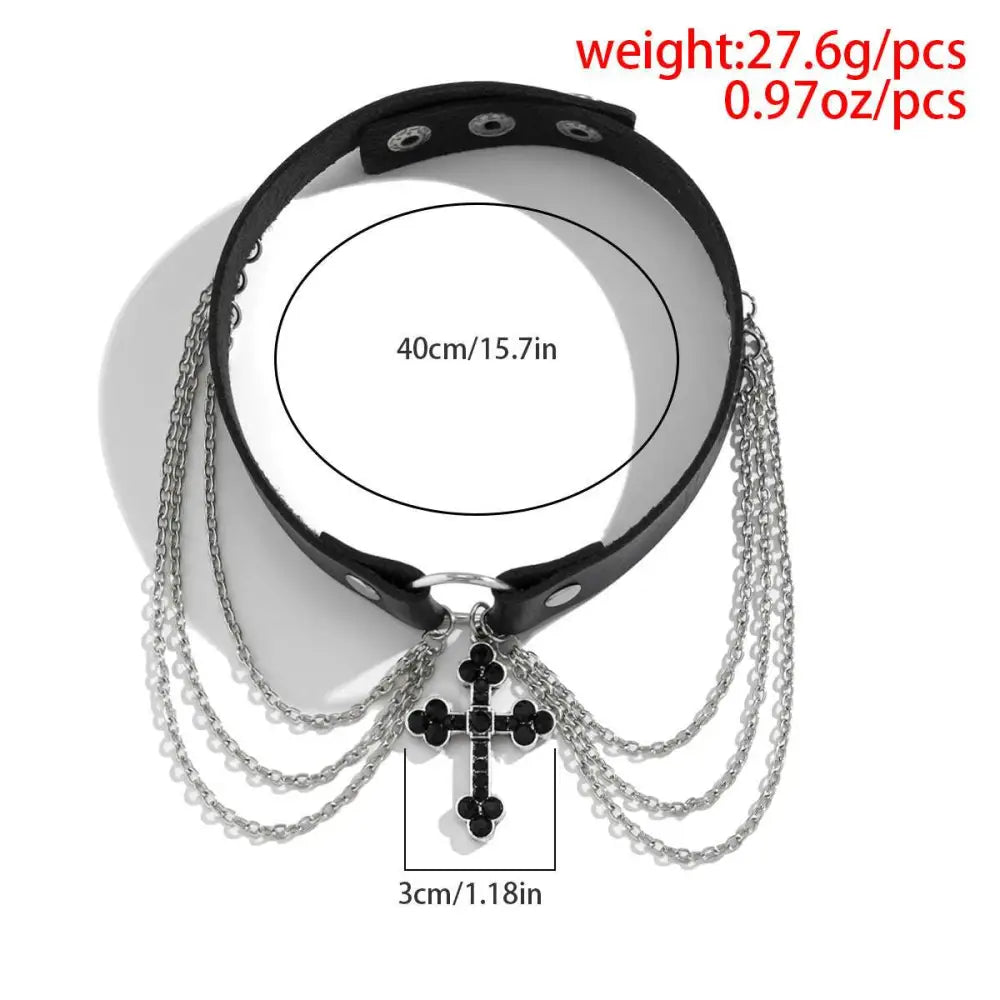Black Leather Choker Alloy Necklace Cross