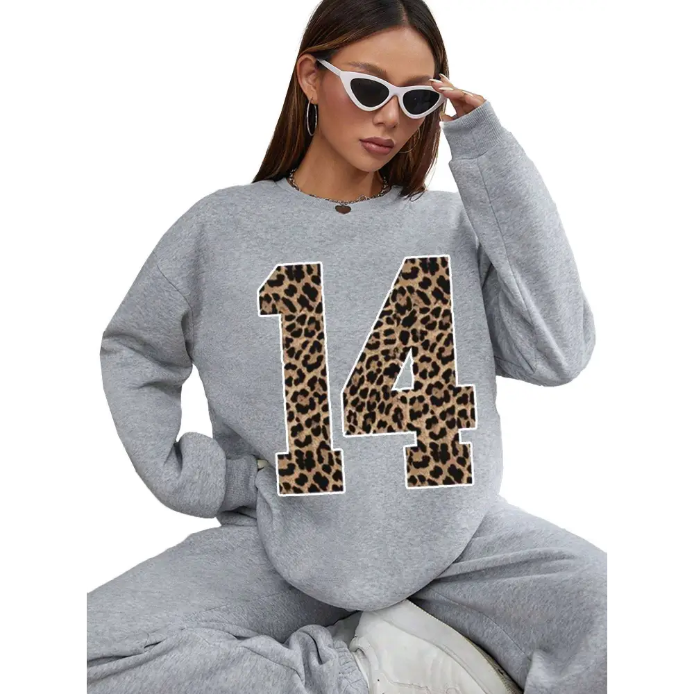 Black Leopard Number 14 Crew Neck Sweatshirt