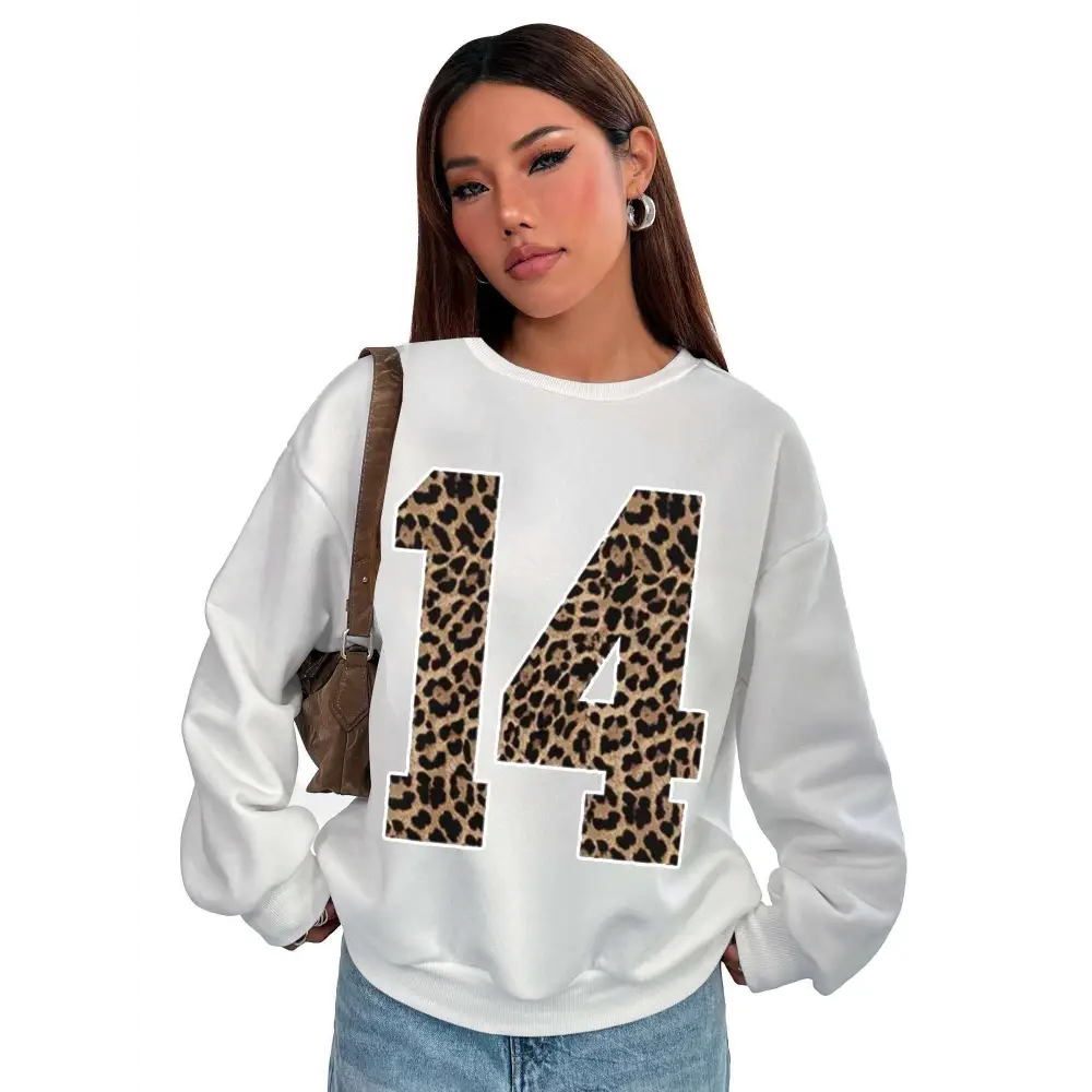Black Leopard Number 14 Crew Neck Sweatshirt