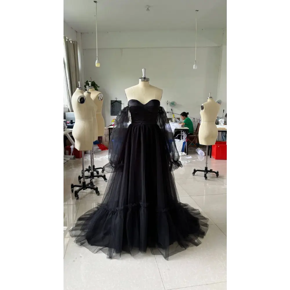 Black Long Sleeve Transparent Lace Wedding Dress