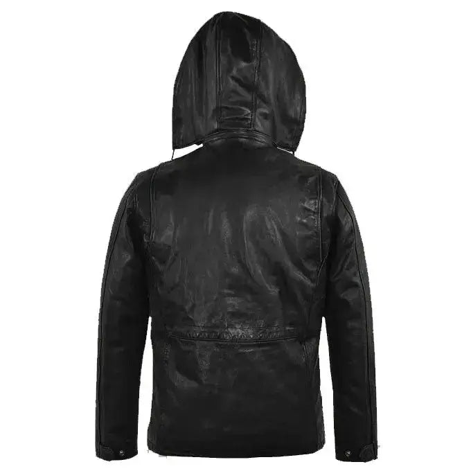Men's Black M-65 Military Hooded Leather Jacket-1