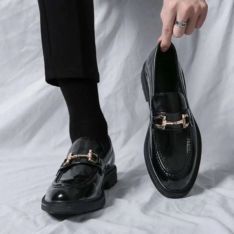 Black Patent Horsebit Loafers Male Fashion Formal Wear