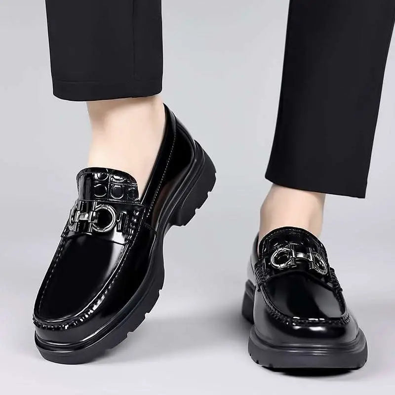 Black Patent Horsebit Platform Retro Casual Shoes