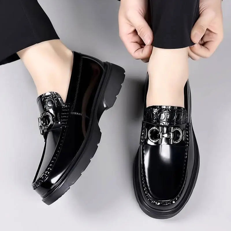 Black Patent Horsebit Platform Retro Casual Shoes