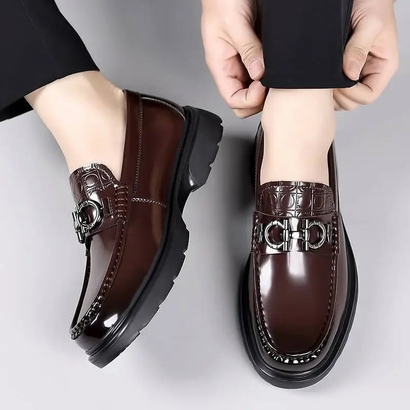 Black Patent Horsebit Platform Retro Casual Shoes