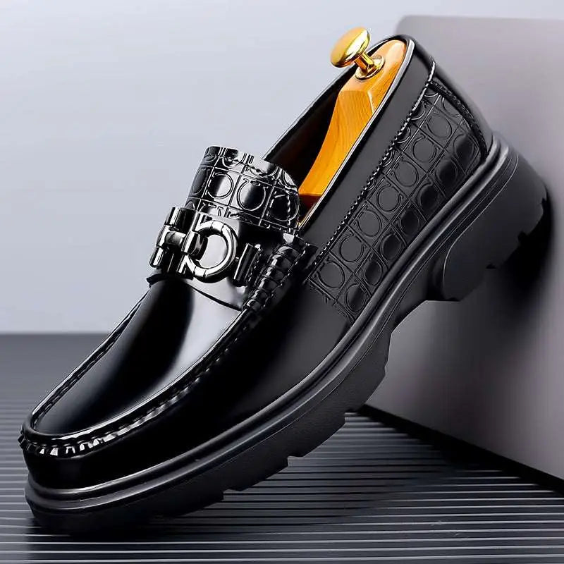 Black Patent Horsebit Platform Retro Casual Shoes