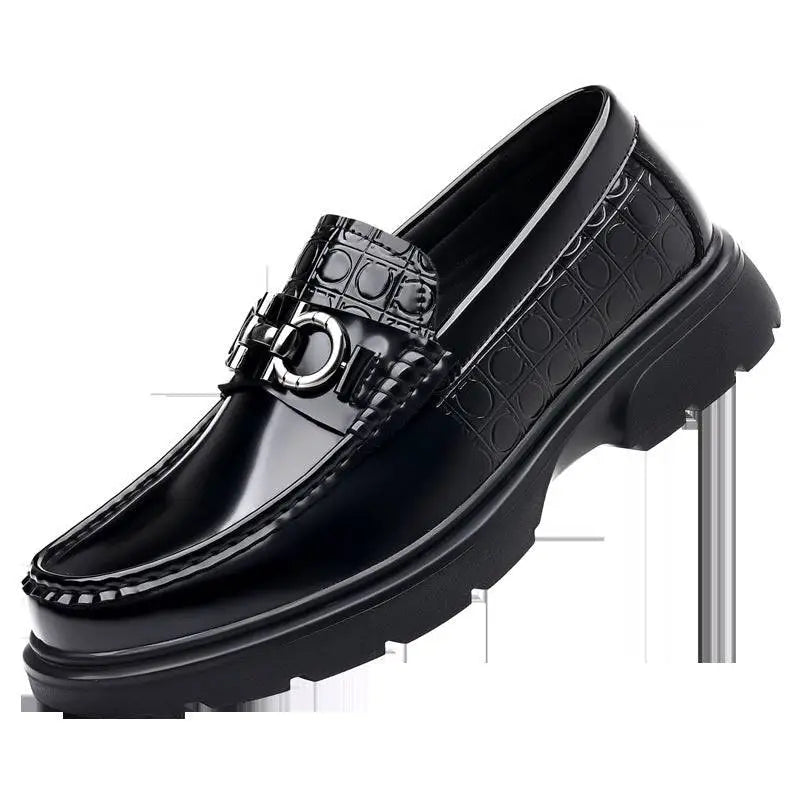Black Patent Horsebit Platform Retro Casual Shoes