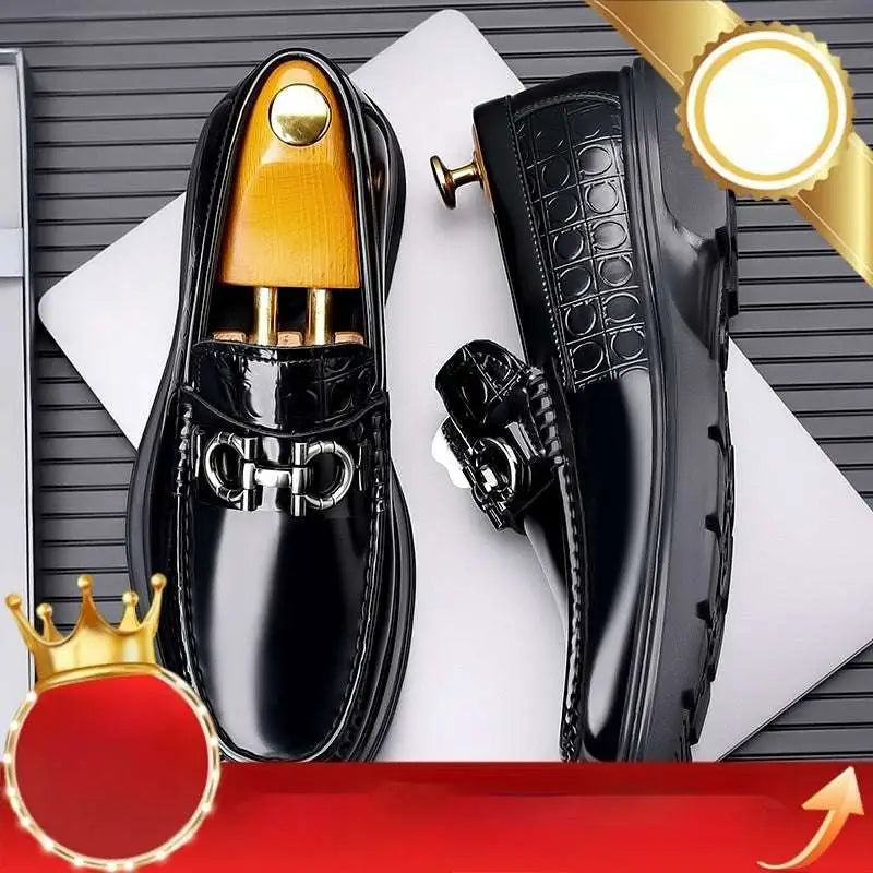 Black Patent Horsebit Platform Retro Casual Shoes